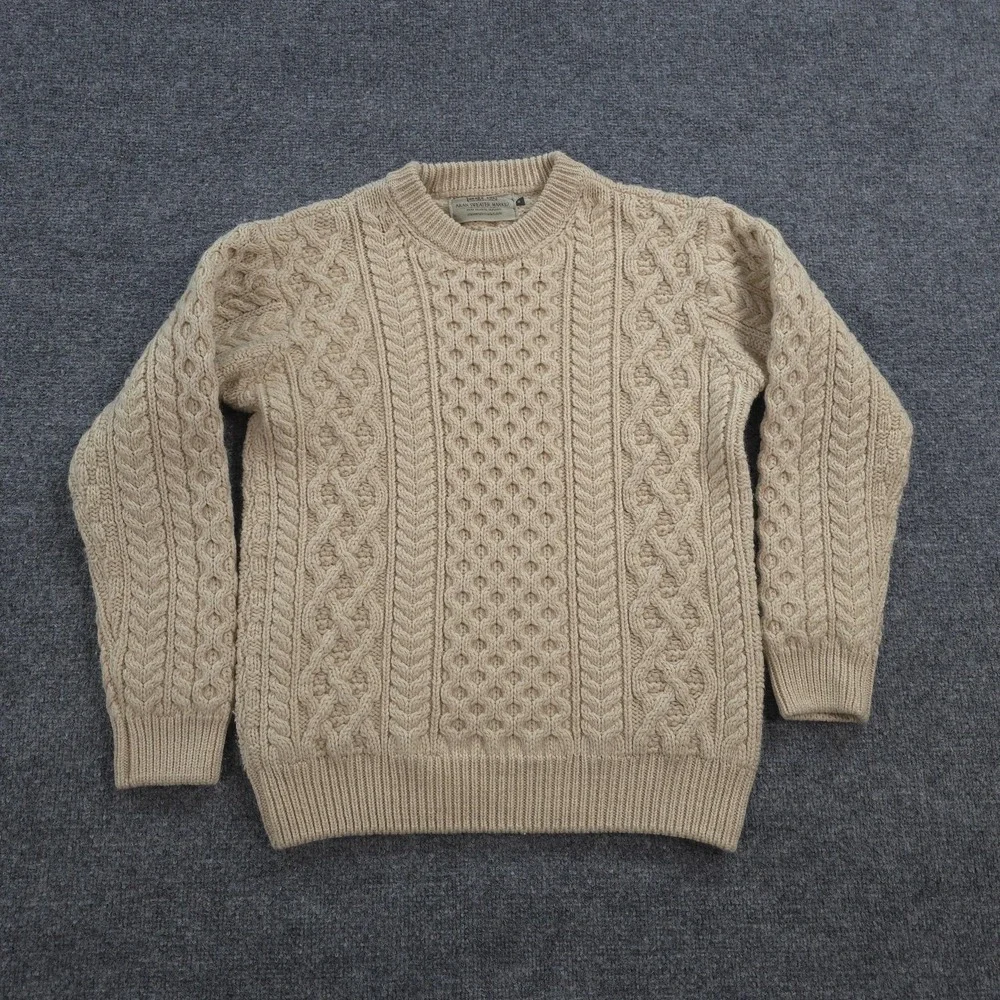 Aran Sweater Market Sweater Womens S Beige Merino Wool Cable Knit Crew Ireland